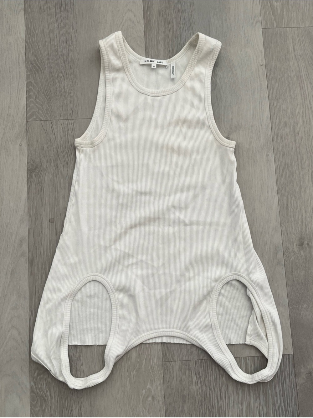 HELMUT LANG WHITE RIBBED TANK TOP STRAP HEM WOMENS SMALL